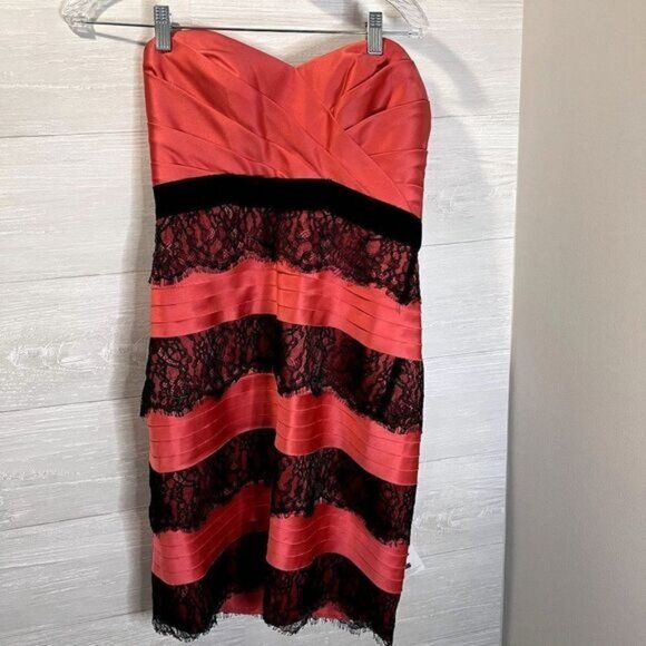 Sorella Vita Women's Red Sexy Sweetheart Neck‎ Pleated Lace Bodycon Mini dress - Picture 3 of 7